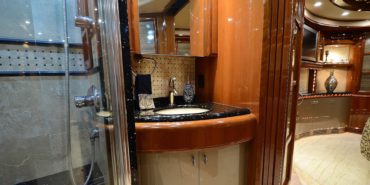 2008 Elegant Lady 889-C motorcoach interior close up view of bathroom vessel sink