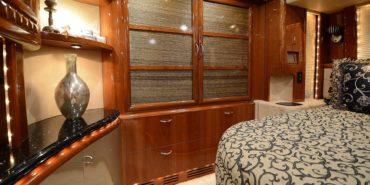 2008 Elegant Lady 889-C motorcoach interior view of bedroom and storage
