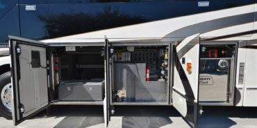 2008 Elegant Lady 889-C exterior driver side undercarriage open mechanical bays of motorcoach