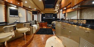 2008 Elegant Lady 889-C motorcoach interior front look view of galley and dining area
