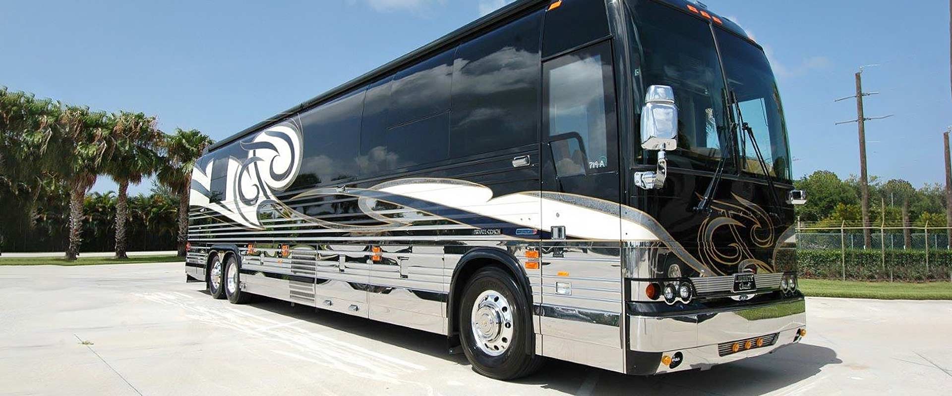 2008 Liberty Coach #892-B exterior entry side front view of motorcoach on the lot