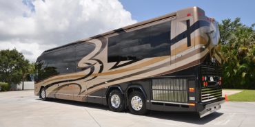2012 Elegant Lady #7182 exterior driver side back view of motorcoach on the lot