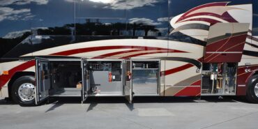 2011 Liberty Coach #5403-A exterior driver side undercarriage open mechanical bay of motorcoach