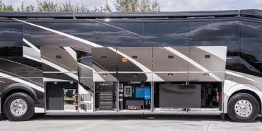 2021 Emerald #M5375 exterior entry side under carriage bays of motorcoach