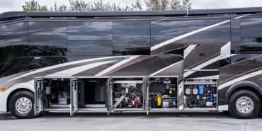 2021 Emerald #M5375 exterior driver side under carriage open mechanical bays of motorcoach