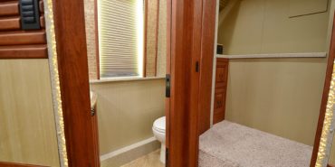 2017 Emerald #M5378 motorcoach interior view of bathroom, vanity