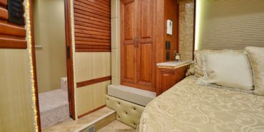 2017 Emerald #M5378 motorcoach interior view of bathroom, vanity