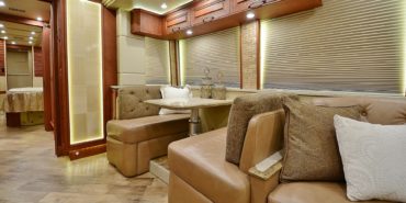 2017 Emerald #M5378 motorcoach interior front look view of breakfast bar