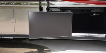 2017 Emerald #M5378 exterior entry side undercarriage close-up of E-Center outside bay of motorcoach