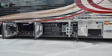2017 Emerald #M5378 exterior driver side undercarriage open mechanical bays of motorcoach