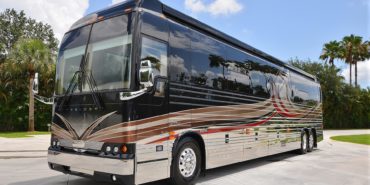 2017 Emerald #M5378 exterior driver side front view of motorcoach on the lot