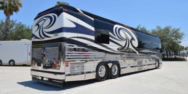 2007 Liberty Coach #M5388 exterior entry rear view of motorcoach on the lot