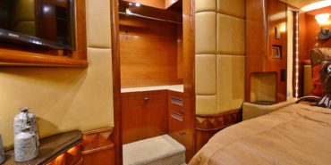 2008 Liberty Coach #M7199 motorcoach interior view of bathroom, vanity