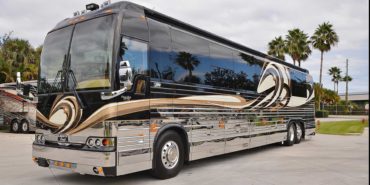 2008 Liberty Coach #M7199 exterior driver side front view of motorcoach on the lot