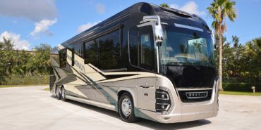 2022 Newell P50 #5391 exterior entry side front view of motorcoach on the lot