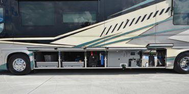 2022 Newell P50 #5391 exterior driver side undercarriage open mechanical bays of motorcoach