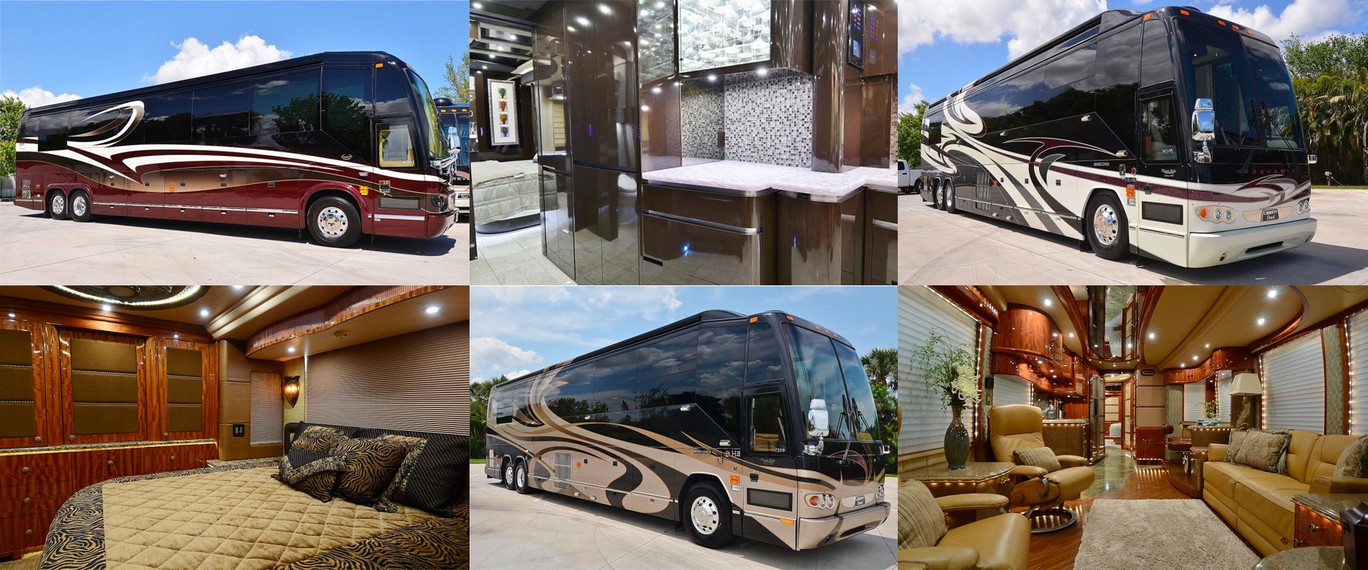 A Collage of Motorcoach Exteriors and Interiors